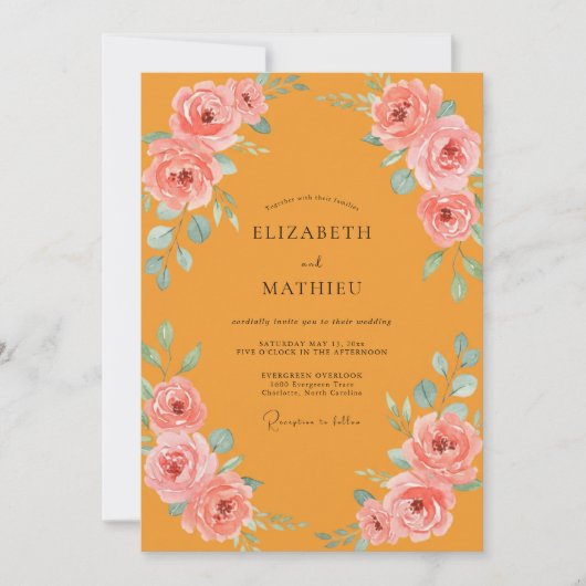 Invitation Mariage Fleurie Peinte en Moutarde (Devant)