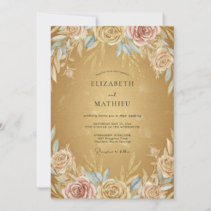 Invitation Mariage Fleurie Peinte en Or