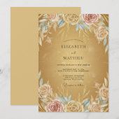 Invitation Mariage Fleurie Peinte en Or (Devant / Derrière)