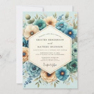 Invitation Mariage Fleurie Peinte en Vert Sauge et Or