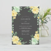 Invitation Mariage Fleurie Peinte Jaune Vert (Debout devant)