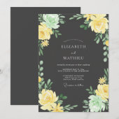 Invitation Mariage Fleurie Peinte Jaune Vert (Devant / Derrière)