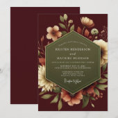 Invitation Mariage Fleurie Peintre Marron (Devant / Derrière)