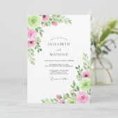 Invitation Mariage Fleurie Peintre Rose Vert (Debout devant)