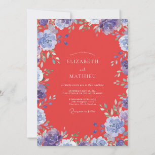 Invitation Mariage Fleurie Pervenche Rouge