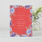 Invitation Mariage Fleurie Pervenche Rouge (Debout devant)
