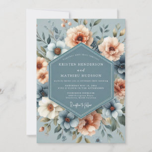 Invitation Mariage Fleurie Poétique Ardoise & Abricot