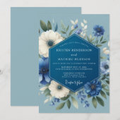 Invitation Mariage Fleurie Poétique de Saphir (Devant / Derrière)