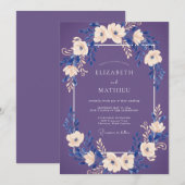 Invitation Mariage Fleurie Pourpre (Devant / Derrière)