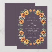 Invitation Mariage Fleurie Profond Plum (Devant / Derrière)
