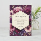 Invitation Mariage Fleurie Profonde Prune (Debout devant)