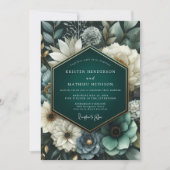 Invitation Mariage Fleurie Profonde Teal (Devant)
