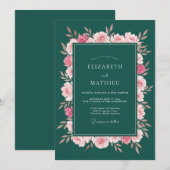 Invitation Mariage Fleurie Profondement Vert (Devant / Derrière)