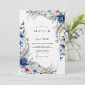 Invitation Mariage Fleurie Profondeur Bleue (Debout devant)
