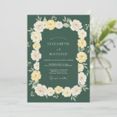 Invitation Mariage Fleurie Romance Vert Forêt (Debout devant)