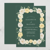 Invitation Mariage Fleurie Romance Vert Forêt (Devant / Derrière)