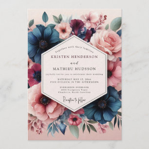 Invitation Mariage Fleurie Romantique Slate Blush