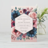 Invitation Mariage Fleurie Romantique Slate Blush (Debout devant)
