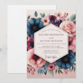 Invitation Mariage Fleurie Romantique Slate Blush (Devant / Derrière)