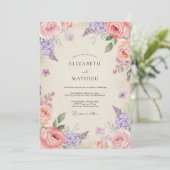 Invitation Mariage Fleurie Rose Améthyste (Debout devant)
