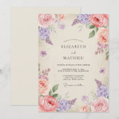 Invitation Mariage Fleurie Rose Améthyste (Devant / Derrière)