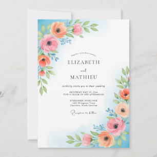 Invitation Mariage Fleurie Rose Corail