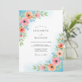 Invitation Mariage Fleurie Rose Corail (Debout devant)