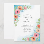 Invitation Mariage Fleurie Rose Corail (Devant / Derrière)