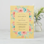 Invitation Mariage Fleurie Rose Jaune (Debout devant)