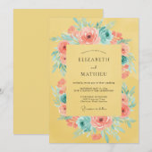Invitation Mariage Fleurie Rose Jaune (Devant / Derrière)