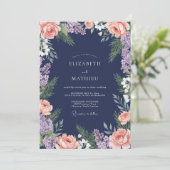 Invitation Mariage Fleurie Rose Nacré Navy (Debout devant)