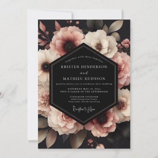 Invitation Mariage Fleurie Rose Poussiéreuse (Devant)