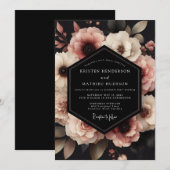 Invitation Mariage Fleurie Rose Poussiéreuse (Devant / Derrière)