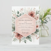 Invitation Mariage Fleurie Rose Poussiéreuse (Debout devant)