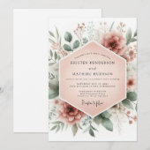 Invitation Mariage Fleurie Rose Poussiéreuse (Devant / Derrière)
