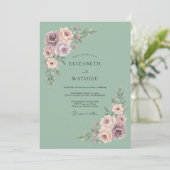 Invitation Mariage Fleurie Rose Sage (Debout devant)
