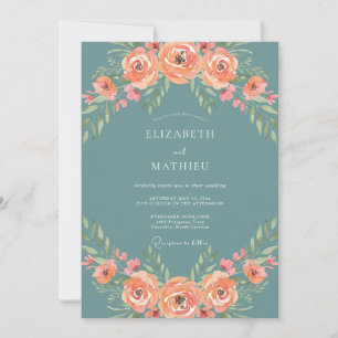 Invitation Mariage Fleurie Rose Sarcelle