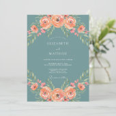 Invitation Mariage Fleurie Rose Sarcelle (Debout devant)