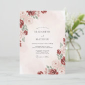 Invitation Mariage Fleurie Rouge Carmine (Debout devant)