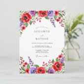 Invitation Mariage Fleurie Rouge Pourpre (Debout devant)