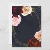 Invitation Mariage Fleurie Rustique Moderne Bleu Foncé et Or (Dos)