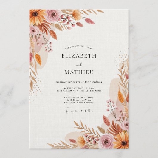 Invitation Mariage Fleurie Saffron (Devant)