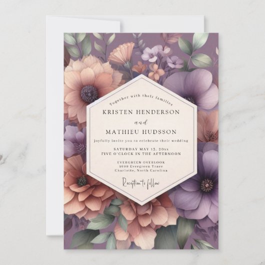 Invitation Mariage Fleurie Teintée Mauve (Devant)
