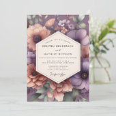 Invitation Mariage Fleurie Teintée Mauve (Debout devant)