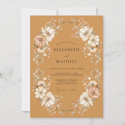 Invitation Mariage Fleurie Terracotta (Devant)