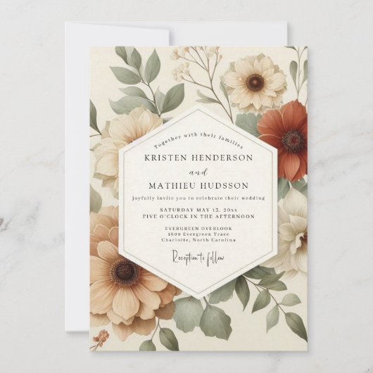 Invitation Mariage Fleurie Terracotta (Devant)