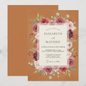Invitation Mariage Fleurie Terre Cuite (Devant / Derrière)