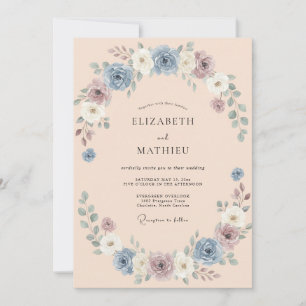 Invitation Mariage Fleurie Tissée Pervenche