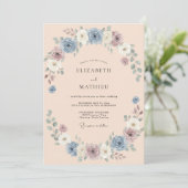 Invitation Mariage Fleurie Tissée Pervenche (Debout devant)