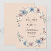 Invitation Mariage Fleurie Tissée Pervenche (Devant / Derrière)